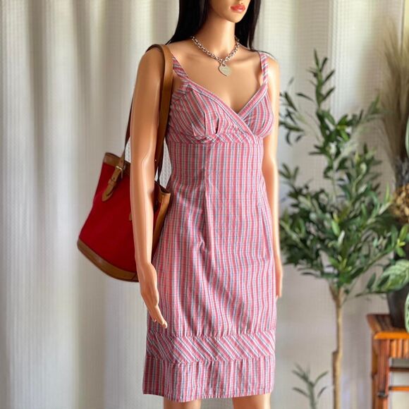 Vintage 90s Y2K Guess Jeans Plaid Sundress Cotton Midi Dress Made in Hong Kong 5 - Picture 1 of 8